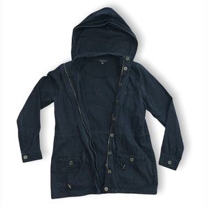 mine - Black Utility Button Up | Zipper Cargo Trench Coat with Hood!